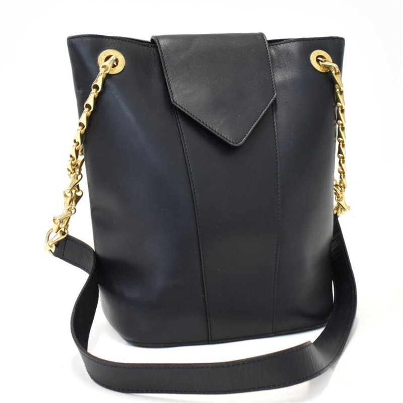 Rare second-hand CELINE black gold drop chain leather shoulder bucket bag side crossbody handbag - Messenger Bags & Sling Bags - Genuine Leather Black