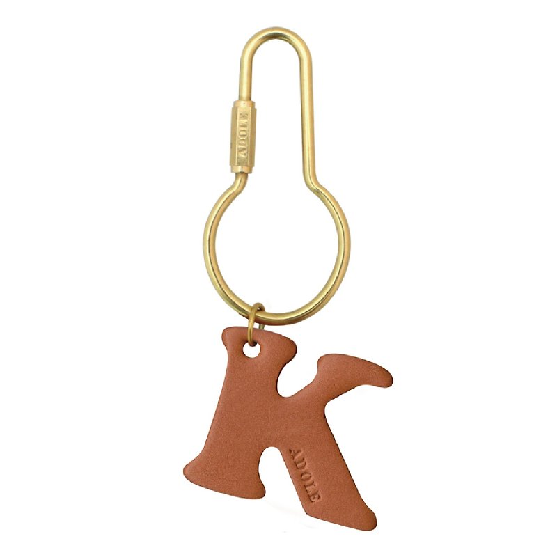 Leather letter key ring/round pot type (optional letter) - Keychains - Genuine Leather Orange