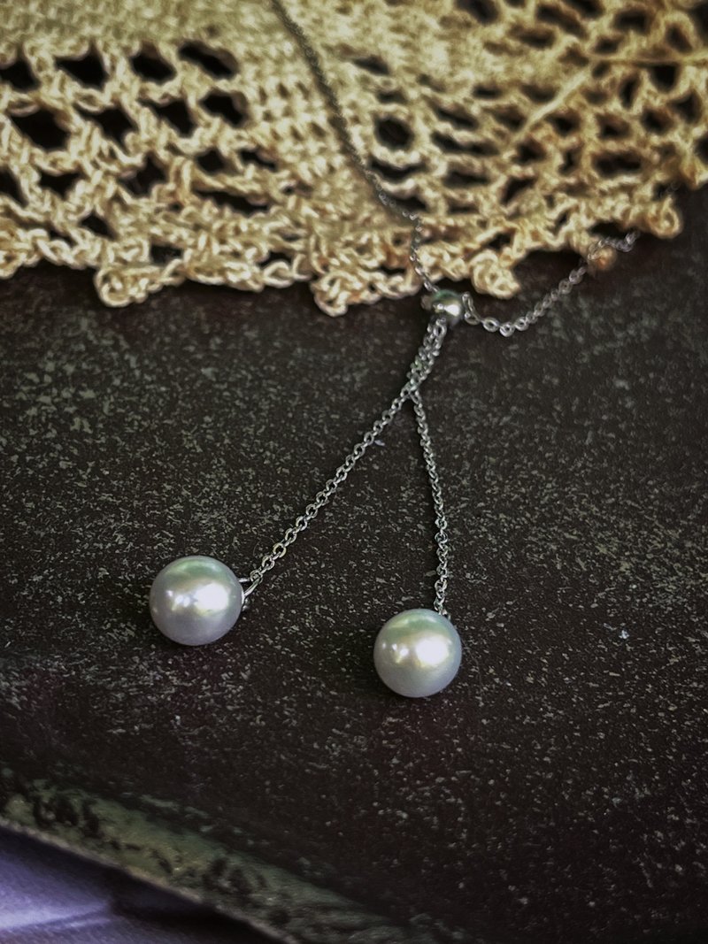 Two Pearl Ding Ding Dong Necklace - สร้อยคอ - ไข่มุก หลากหลายสี