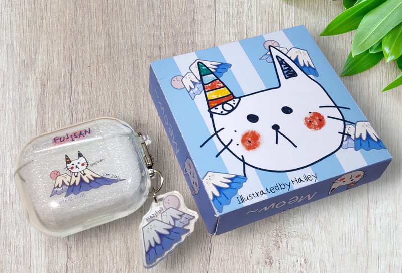 富士山 貓 airpod 保護套 貓貓原創自5歲小女孩 - AirPods/耳機保護套 - 塑膠 白色