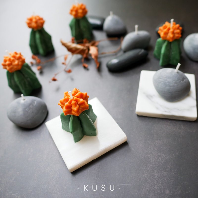 Pebble stone candle and cactus candle set - Candles & Candle Holders - Wax Orange