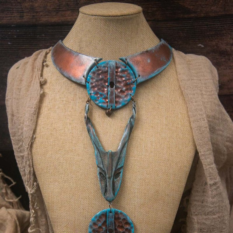 Boho Long tribal Statement necklace ethnic  copper Bib necklace wearable art - Necklaces - Plastic Multicolor