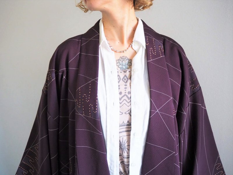Purple Haori, Silk 100 Kimono Jacket, Kimono Fashion Japan, Christmas Gift, - ジャケット - シルク・絹 