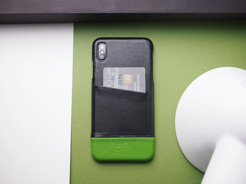 真皮手機殼 iPhone Xs Max 6.5吋 Metro - 黑/綠-客製化刻字禮物 - 手機殼/手機套 - 真皮 黑色