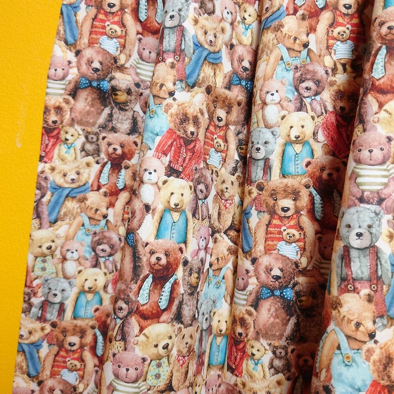 【受注制作】Cute Teddy Bears Skirt / Free size / USAfabric / 日本製 / BROWN - 裙子/長裙 - 棉．麻 卡其色