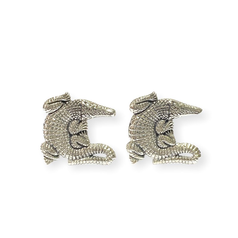 Vintage Style Alligator or Crocodile Cufflinks 925 Sterling Silver Mens Gift - 袖扣 - 純銀 銀色