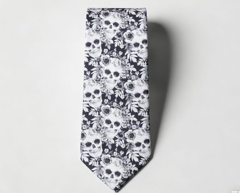 玫瑰骷髅印花领带雅痞街头范领带tie - 領帶/呔夾 - 棉．麻 灰色
