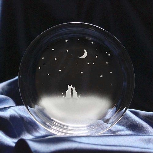 atelier KEITH 【一緒にみる三日月の夜空】猫モチーフのガラス小皿 名入れ加工対応品(別売りオプション)