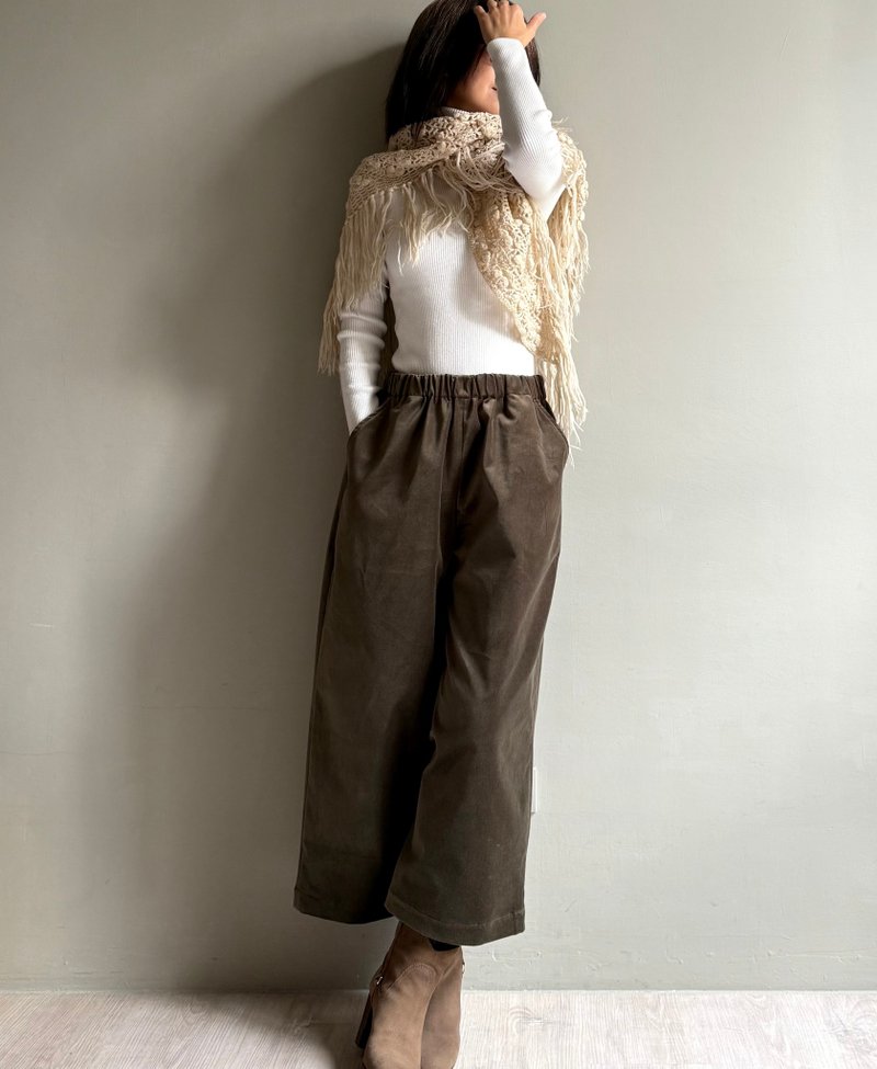 Aromatic Study / Classic Sophistication Lilac Green Corduroy Harem Pants / Wide Leg Pants - กางเกงขายาว - ผ้าฝ้าย/ผ้าลินิน 