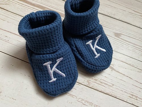 OwlOnBoard Organic cotton baby boy shoes baby booties new baby gift Blue shoes