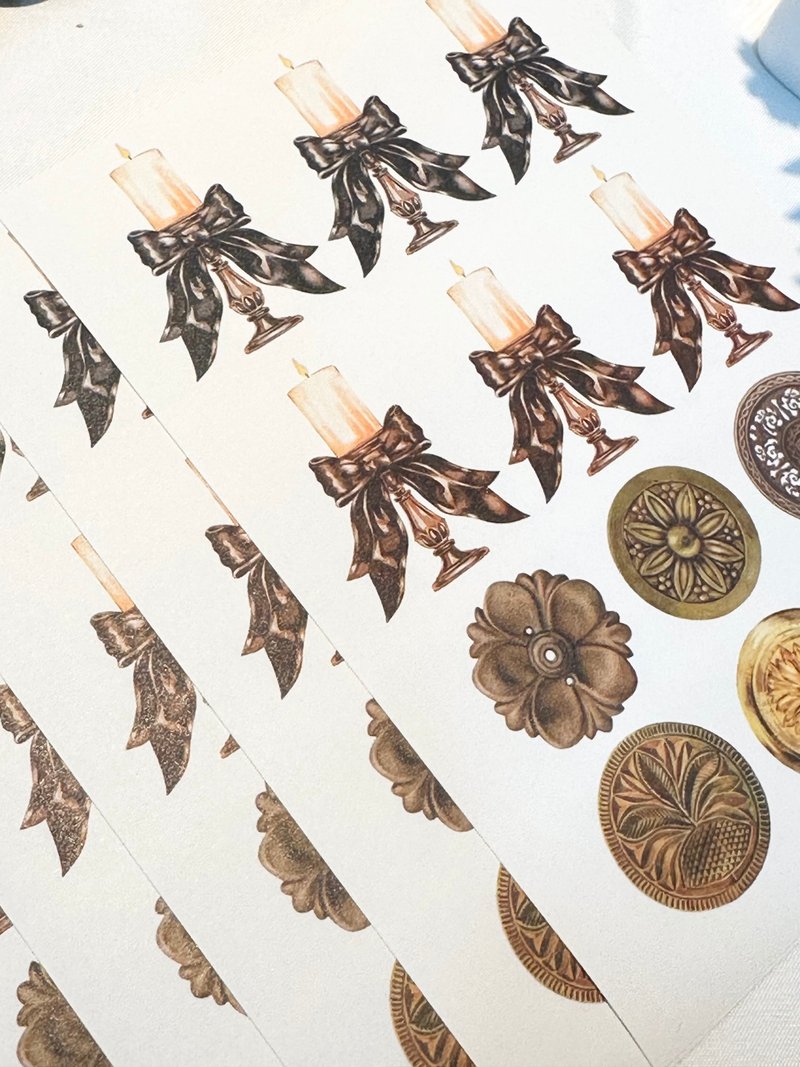 sensiary Vintage Candle Ribbon Button Stickers 5p - 卡片/明信片 - 紙 