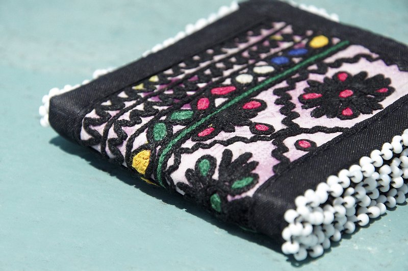 Hand-embroidered ancient cloth wallet ethnic style short clip embroidery short clip hand-embroidered wallet-desert embroidery cloth - Wallets - Cotton & Hemp Multicolor