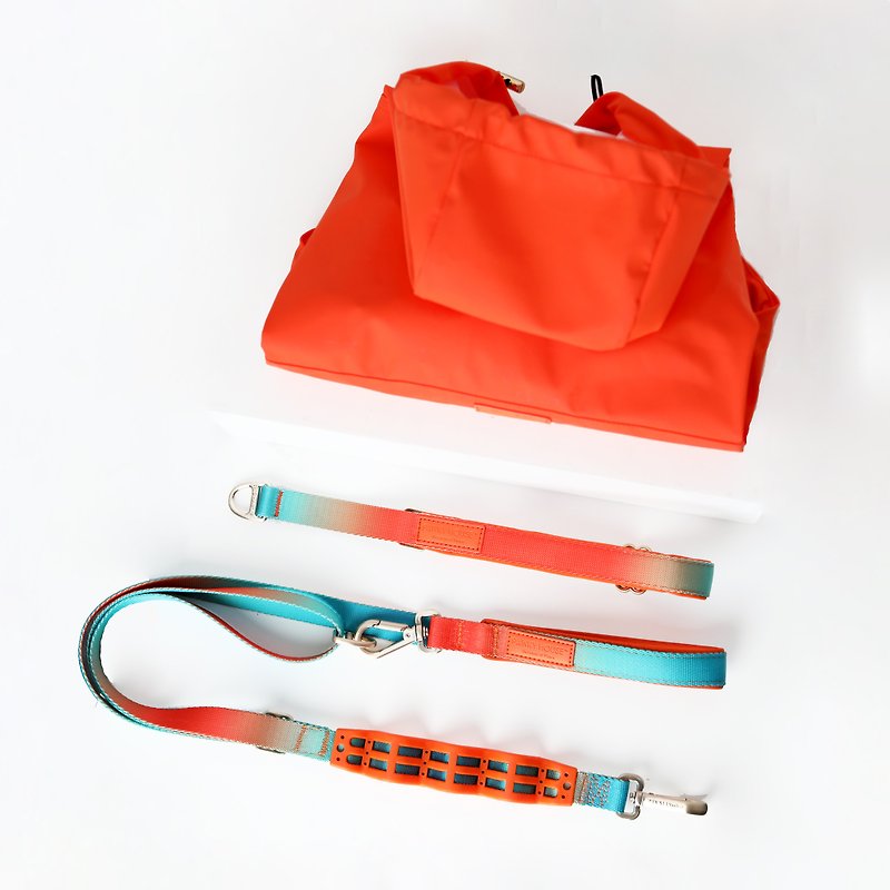 Gift dog travel set orange multi-function traction rope + collar + raincoat - Collars & Leashes - Polyester 