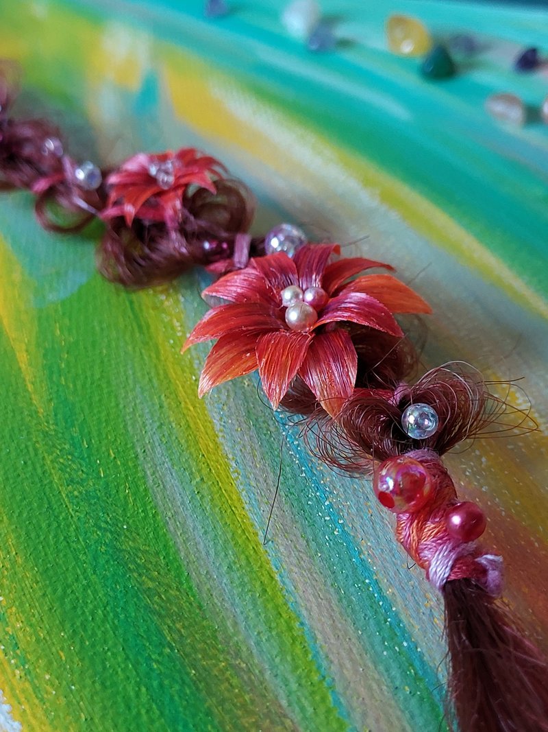 髮夾 / 辮子 / Flower hair braid / Floral hair extensions / Boho hair / Gypsy hair - Hair Accessories - Other Materials Red