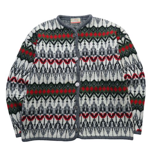 Jantzen 幾何学 モヘア ニット カナダ製 2XLグレー カーディガン 60年代 Jantzen カナダ製 赤白緑 幾何学模様 カーディガン ニット