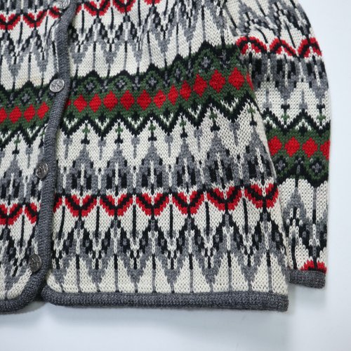 60年代 Jantzen カナダ製 赤白緑 幾何学模様 カーディガン ニット