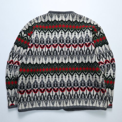 60年代 Jantzen カナダ製 赤白緑 幾何学模様 カーディガン ニット