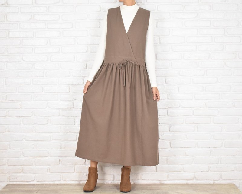 Cotton cache-coeur dress in light mocha - One Piece Dresses - Cotton & Hemp Khaki