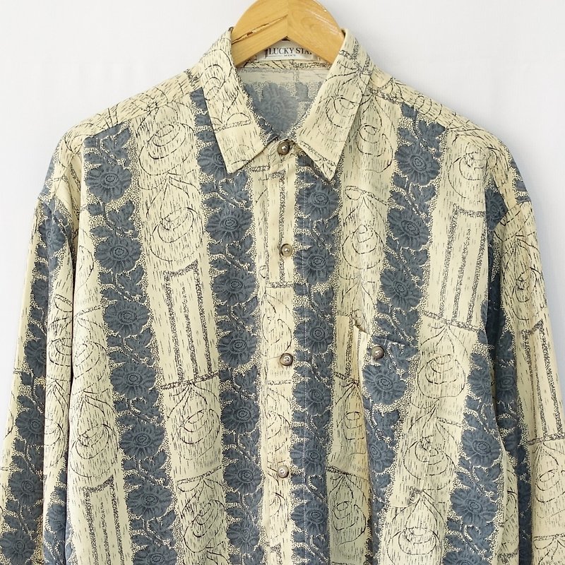 │Slowly│ vintage shirt 53│vintage. Retro. Literature - เสื้อเชิ้ตผู้ชาย - เส้นใยสังเคราะห์ หลากหลายสี