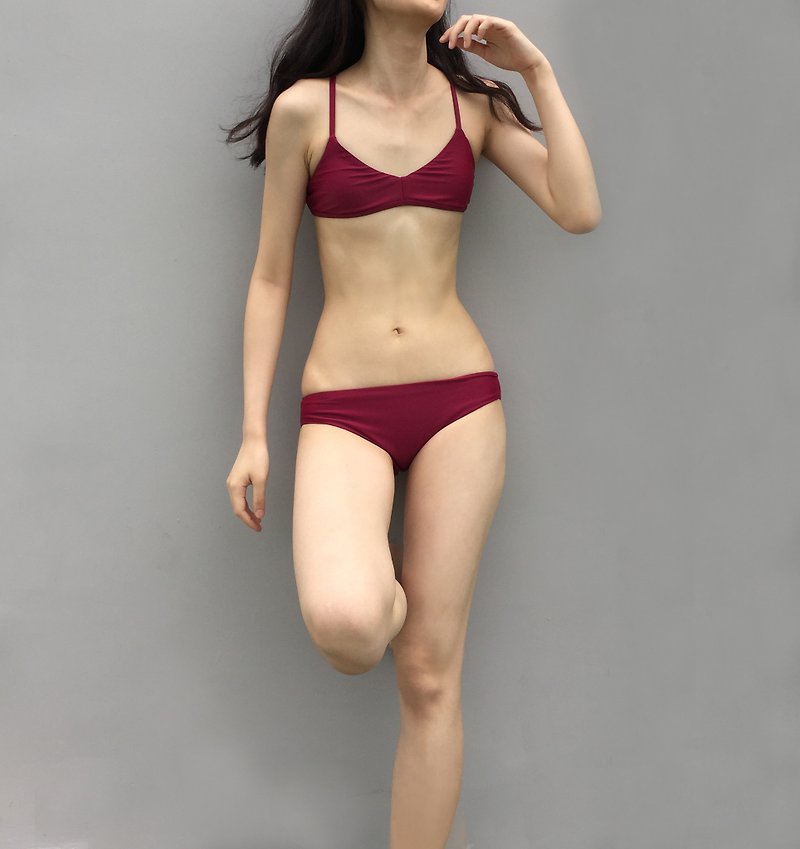 Harper low rise bikini bottom - Burgundy - M - ชุดว่ายน้ำผู้หญิง - เส้นใยสังเคราะห์ สีแดง