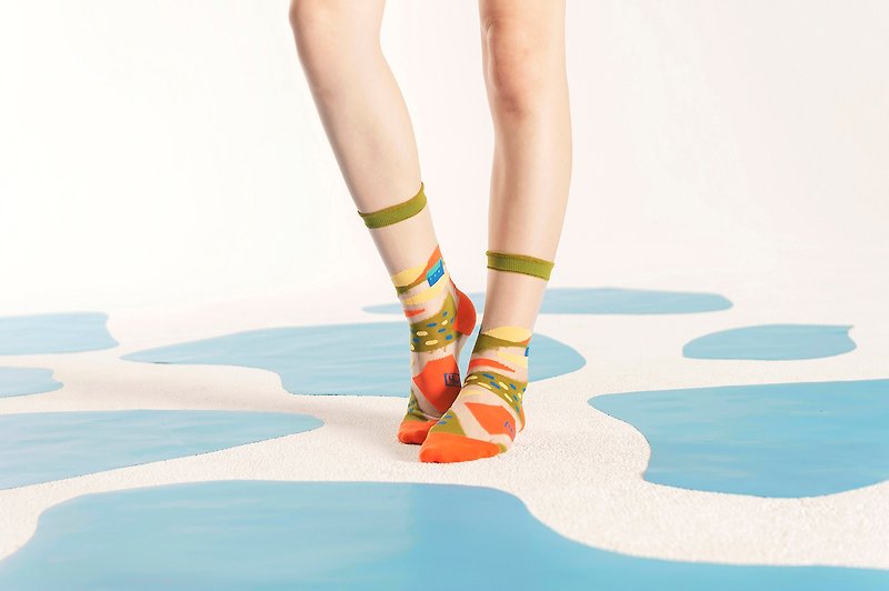 ไนลอน ถุงเท้า สีส้ม - Wild Fields Olive Sheer Socks | transparent see-through socks | colorful socks