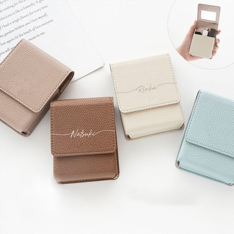 リップケース 【 simple 名入れ 】 マグネット くすみカラー ポーチ ミニポーチ 小物入れ 鏡付きポーチ HE53U - 化妝包/收納袋 - 人造皮革 咖啡色