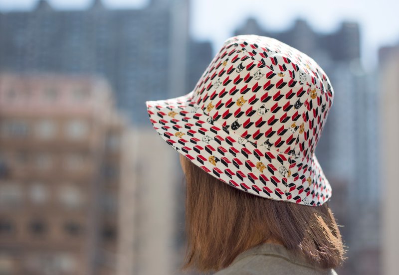 Reversible Cats w Red & Black Arrows and Denim Bucket Hat/ Fishman Hat - Hats & Caps - Cotton & Hemp Red