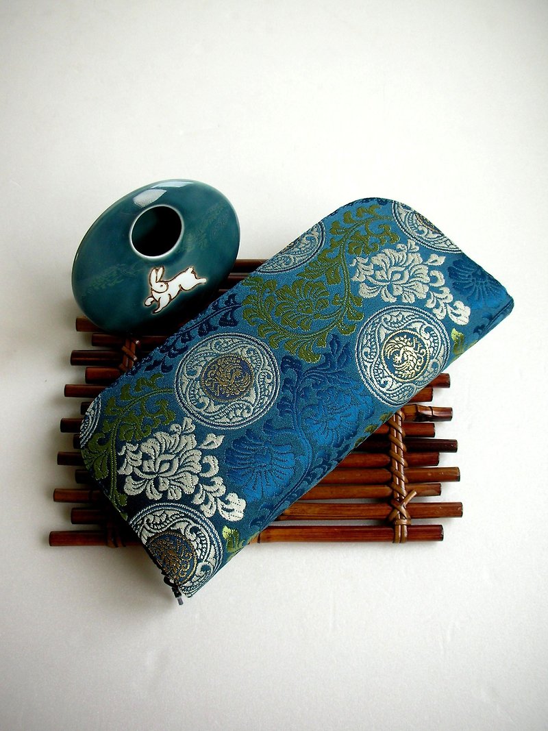 Jingxijin Jinyi Nishikori [Tanghua Phoenix Maruwen] long wallet/wallet/coin purse/gift - Wallets - Silk Blue