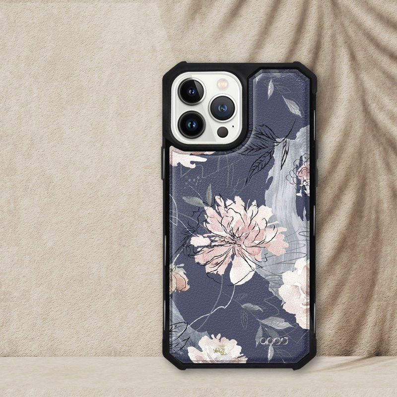 iPhone 13全系列軍規防摔皮革磁吸手機殼-繪花(黑殼) - 手機殼/手機套 - 其他材質 多色