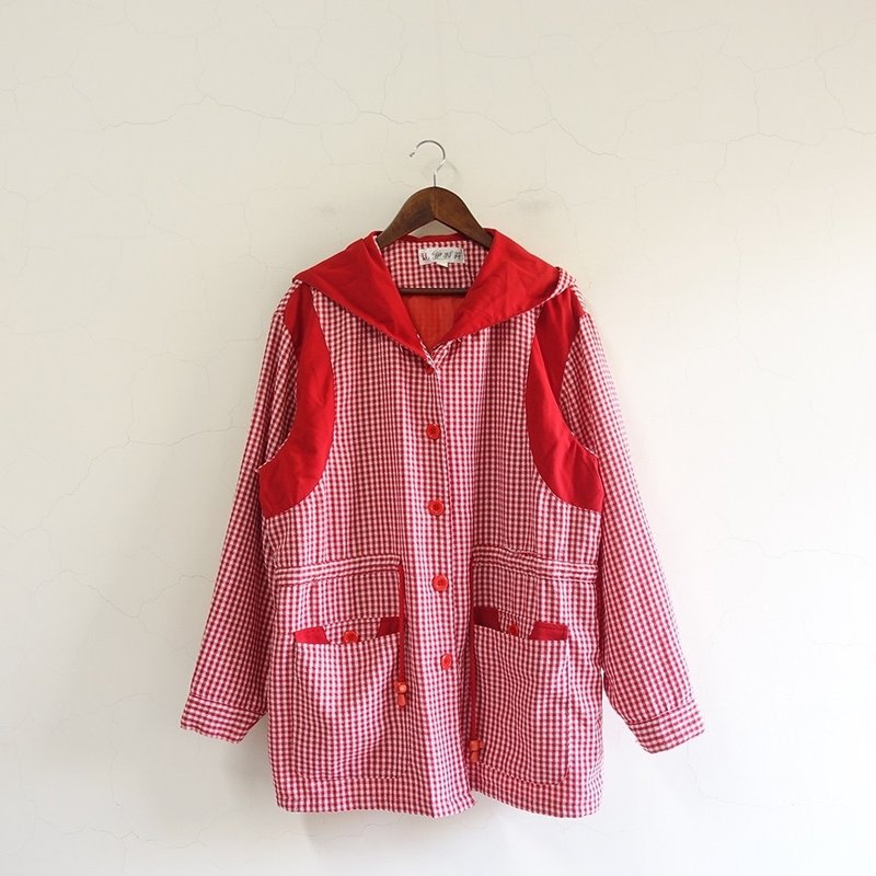 │Slowly│ 小格紋.連帽/古著外套 │vintage.復古.文藝 - 女大衣/外套 - 聚酯纖維 多色