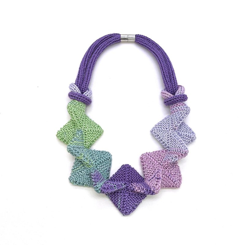 Multicolor knitted necklace Woven necklace Textile jewelry - Necklaces - Thread Multicolor