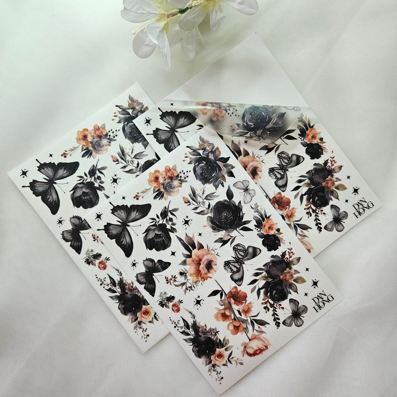 Oriental Sensitive Flower Sticker_#2_black - 貼紙 - 塑膠 