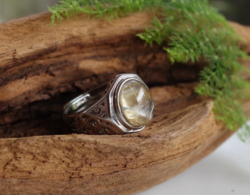 山奇藝術 天然鈦晶戒指 戒指 5.7公克 天然黃金髮晶 乾淨亮白 #山奇藝術