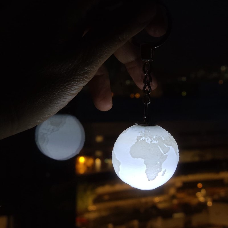 [Earth represents his heart] Mini Earth LED bright key ring - Keychains - Other Materials White