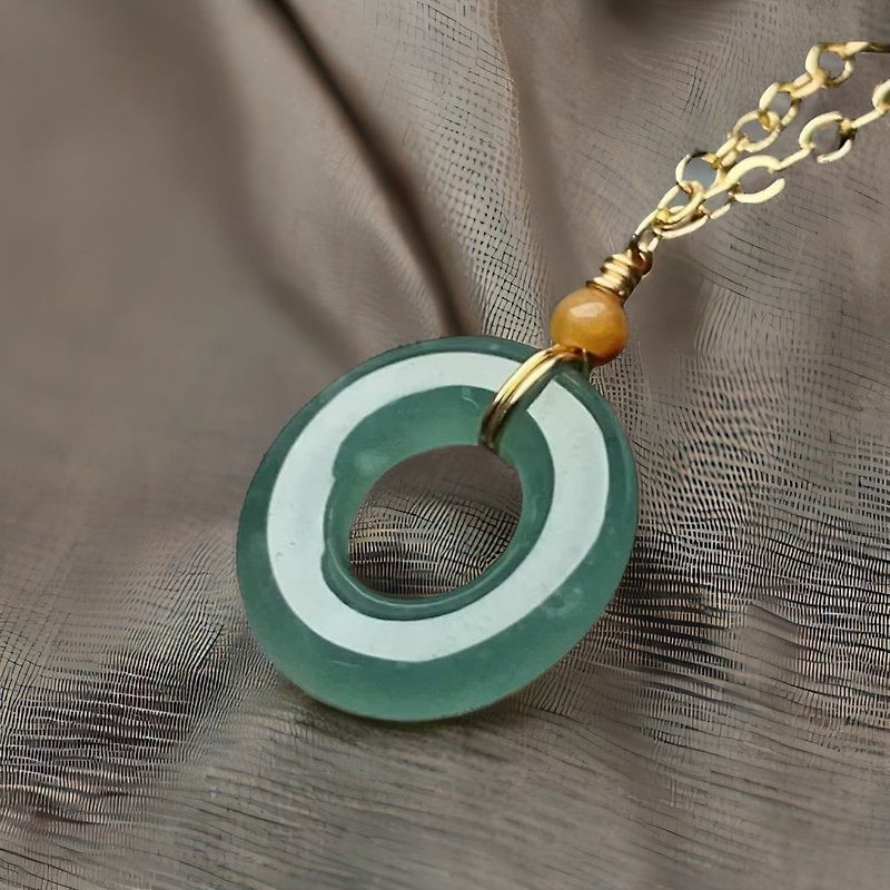 [Wish for peace] Ice Blue Water Jadeite Peace Buckle Necklace 14K gold-filled | Natural Grade A Jadeite - Necklaces - Jade Green