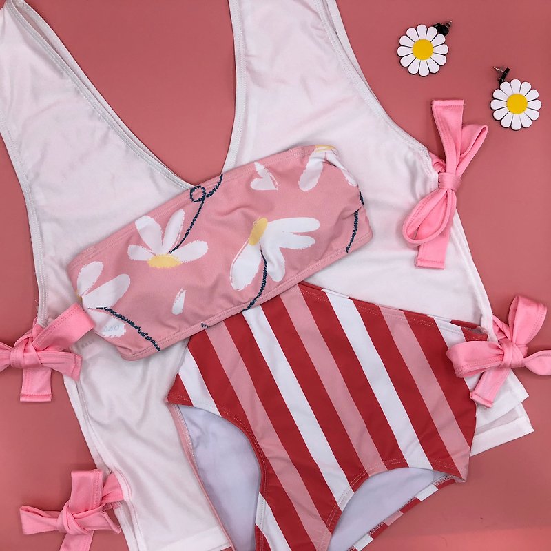 เส้นใยสังเคราะห์ ชุดว่ายน้ำผู้หญิง สึชมพู - Sweet Pink Daisy swimsuit set