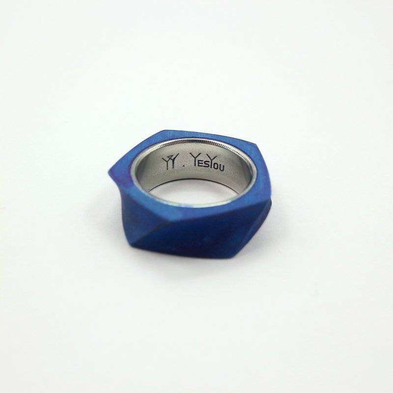 【印象】扭轉造型藍水泥不鏽鋼簡約戒指(非表面上色) - 戒指 - 水泥 藍色