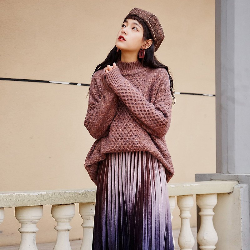 2018 women's winter wear small rhombic raglan sleeve sweater - Women's Sweaters - Other Materials Purple