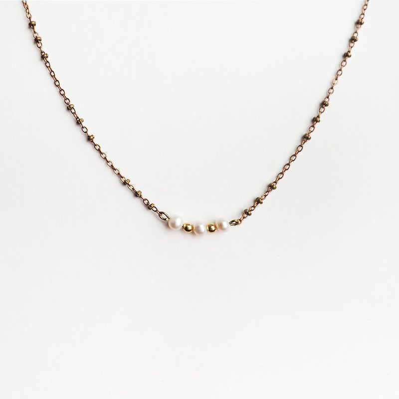 珍珠綢緞細珠項鍊 - Pearl Satin bead necklace - 項鍊 - 珍珠 金色