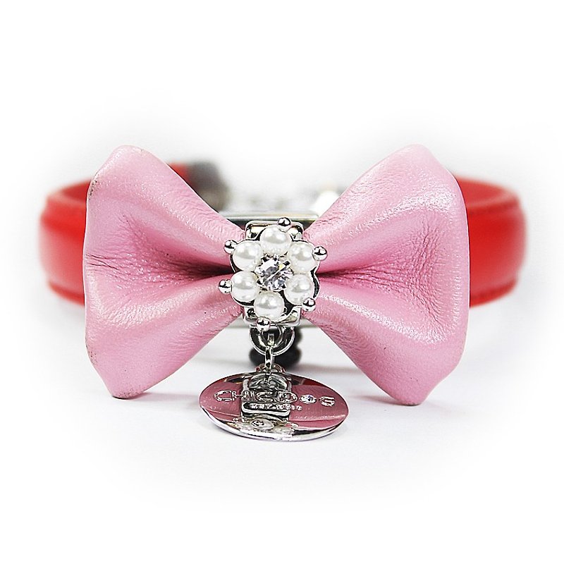 「CHIC DOG」[L]デュアルユース小さな真珠の弓のネックレスキット永遠の段落革の襟のネックレス - 首輪・リード - プラスチック 多色