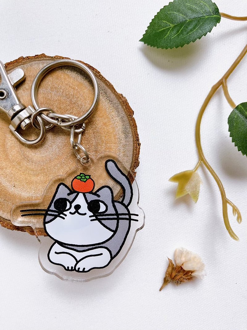[Acrylic key ring charm] Tomato Meow - Keychains - Other Materials Silver