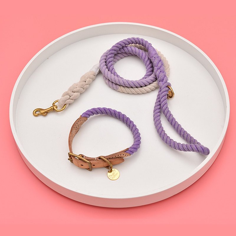 Handmade Leather Rope Stitching Collar / Leash - Purple Pawsholic Claw Fan - ปลอกคอ - ผ้าฝ้าย/ผ้าลินิน 