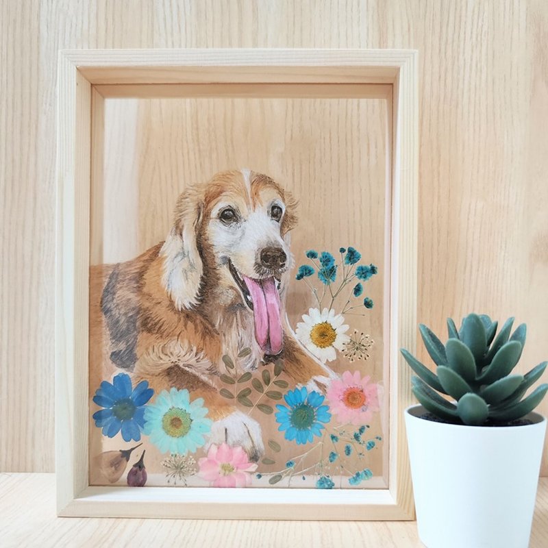 手繪狗狗の花花世界|客製化.大壓克力乾花畫框|居家裝飾 寵物紀念 - 擺飾/家飾品 - 塑膠 
