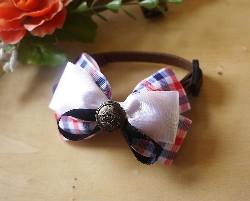 Safety Pet Collar x British College Wind Cat/Dog/Neckband/Bow Tie ♥ Cherry Pudding♥ - Collars & Leashes - Cotton & Hemp Blue