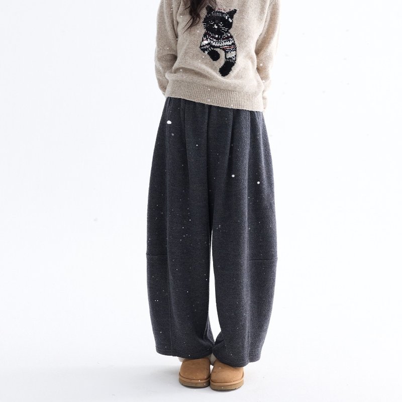 Balloon Wide-Leg Knit Trousers | Trousers | Winter Collection | Sora-2008 - กางเกงขายาว - ขนแกะ สีเทา