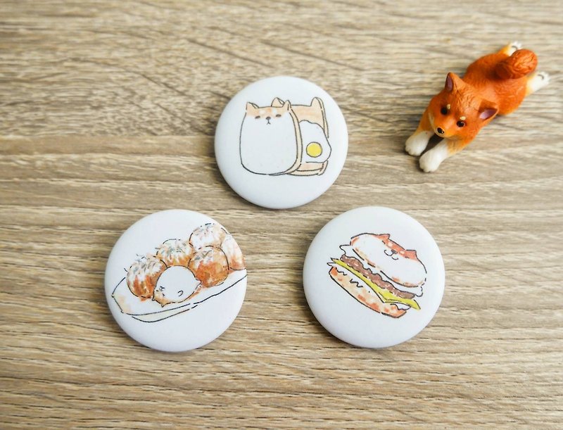 Badge combination Shiba Inu toast egg burger octopus - Badges & Pins - Plastic 