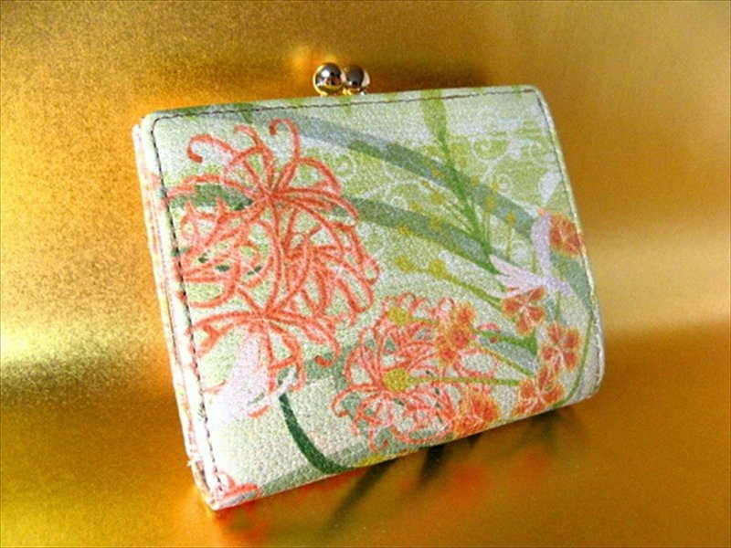 彼岸花　口金二つ折り財布 - 錢包/皮夾/長短夾 - 真皮 綠色