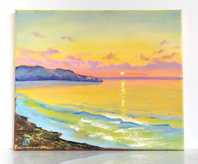 海の日の出の油絵、日没のビーチの絵画、海の壁アート、夏の波のアート - ショップ Oil Painting Gift Store ウォールデコ・壁紙  - Pinkoi