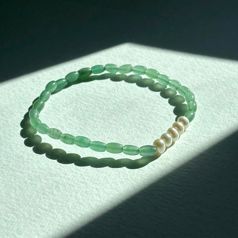 [Taurus and Gemini | May Birthday] Oval Green Aventurine Freshwater Pearl Light Bracelet Lucky Opportunity to Start a Business - Bracelets - Semi-Precious Stones Green