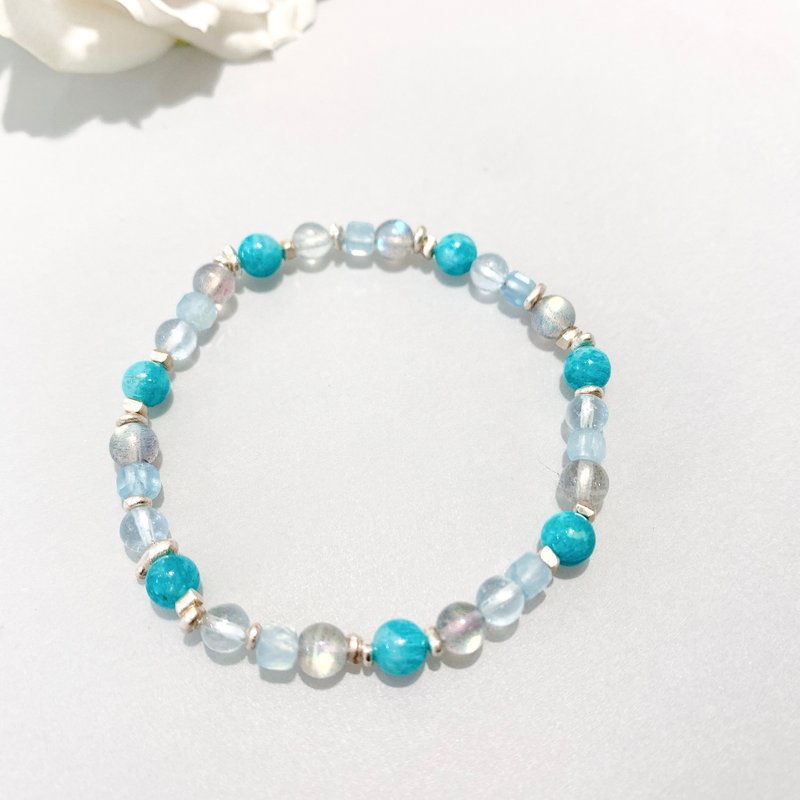 Ops Amazonite bracelet-天河石/海水藍寶/純銀/拉長石/幸運/手鍊 - 手鍊/手環 - 寶石 藍色